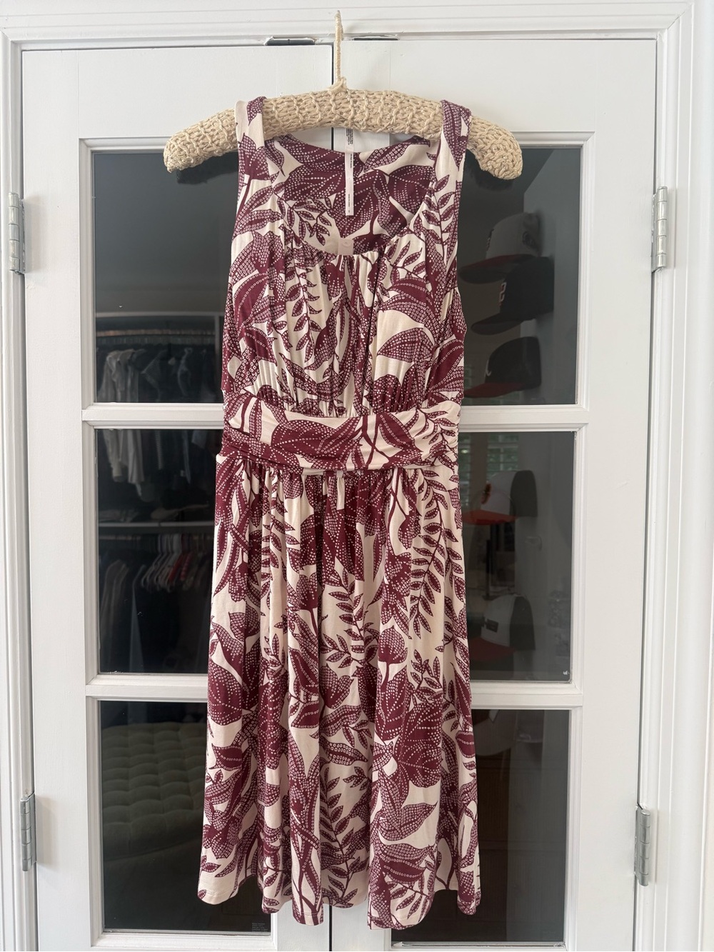 Soma Cream Midi Dress with Burgundy Leaf Motif